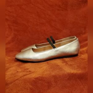 MADEWELL Women’s Silver Mary Jane Leather Flats with Elastic Strap